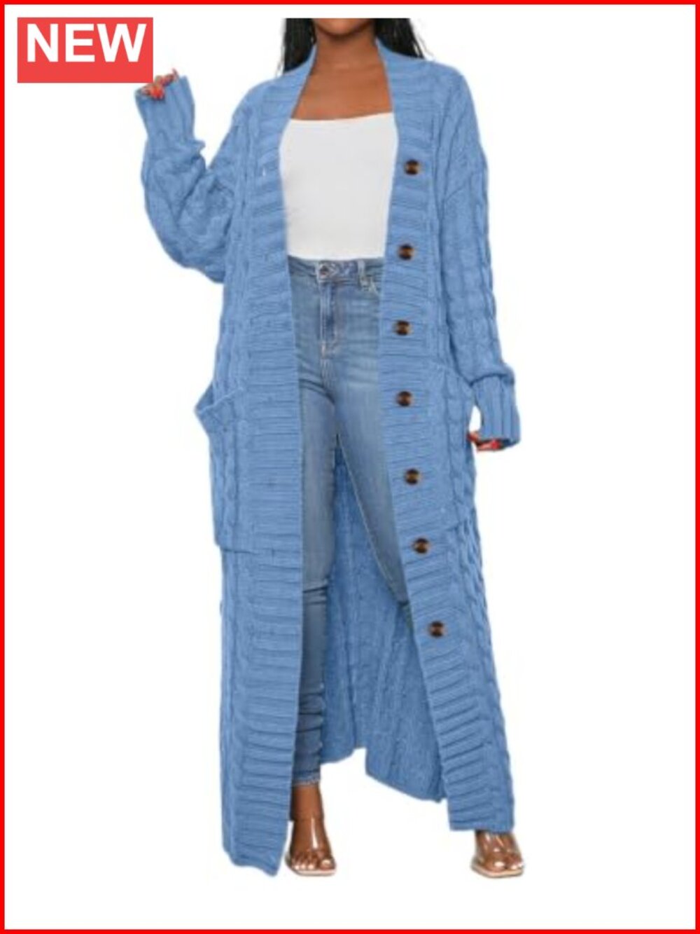 Women's Chunky Open Front Cardigan with Pockets Long Maxi Sweater Coat